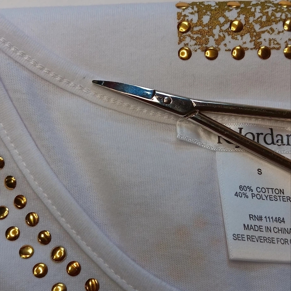 NWOT Top blouse Western Off Shoulder K.jordan white gold studs Cotton Casual S. - Picture 10 of 14